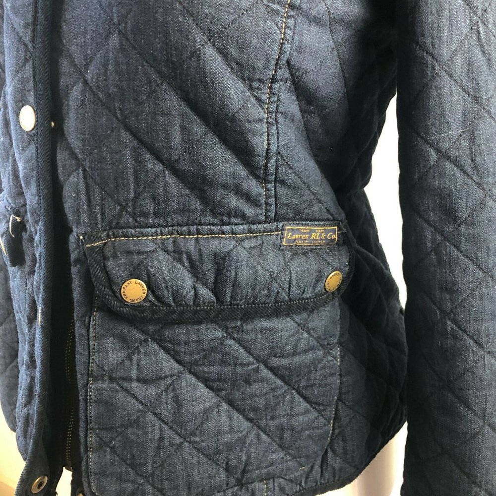 Lauren Ralph Lauren Quilted Denim Barn Jacket Corduroy Trim Collar Medium HW9832 - Picture 10 of 12